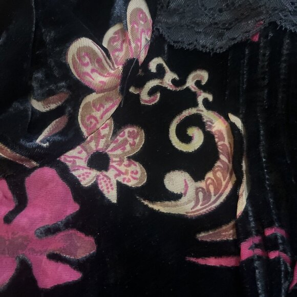 POL Button Blouse Women M Velvet Burnout Floral Ruffle Pleats Lace Feminine Top - Picture 12 of 12
